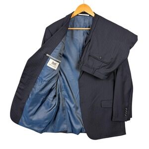 Hickey Freeman Suit Mens 44R Pants 38x30 Blue Pinstripe Wool 2 Button Made USA
